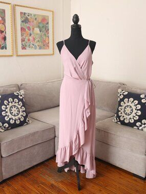 WAYF 'The Casey' Wrap Ruffle Dress in Mauve Pink